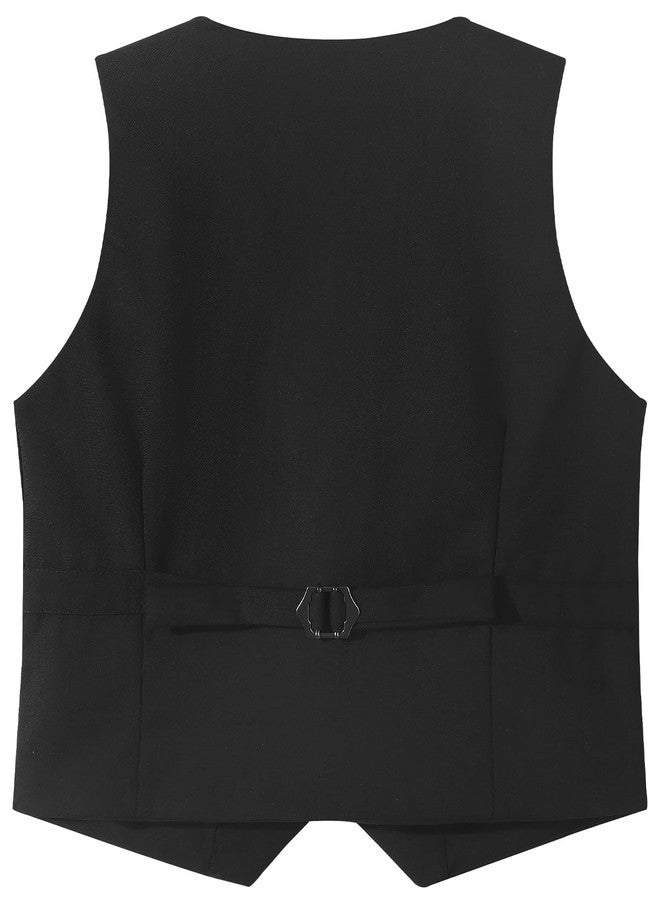 Spring&Gege Boy's Formal Suit Vest Solid Dress Waistcoat Vest Business Wedding Western with Pockets, Black, Size 11-12 Years - Image 2